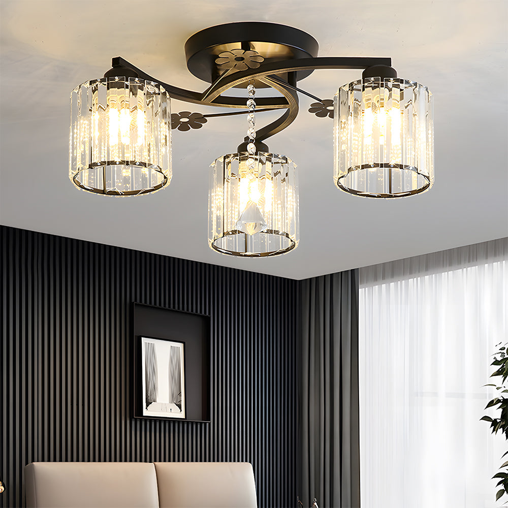 Celestia | Luksuriøs krystalcylinder semi-flush loftslampe