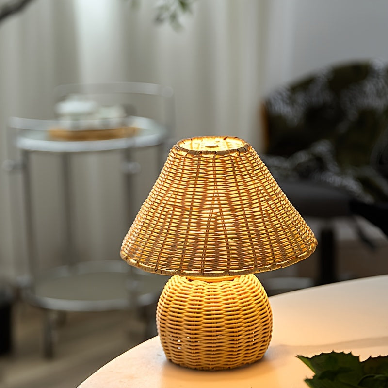 Håndvævet bambusflet rustik zen boho bordlampe