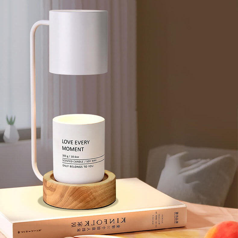 Japansk minimalistisk træ og metal stearinlysvarmer bordlampe