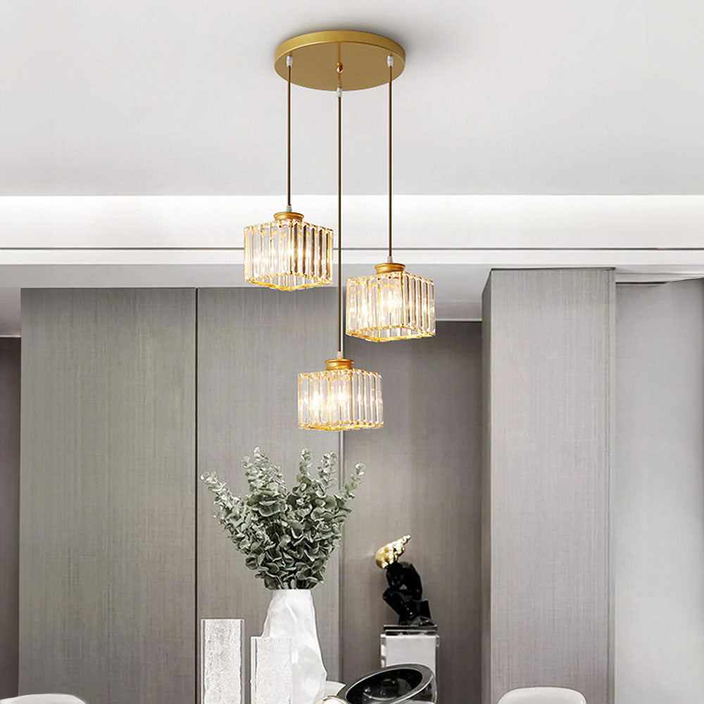 Cubica | Moderne multi-lys metal og krystalprisme pendellampe