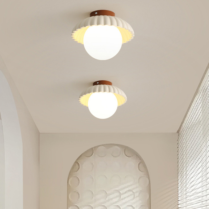 Ribbet jern frostet glas globus indbygningsloftlampe