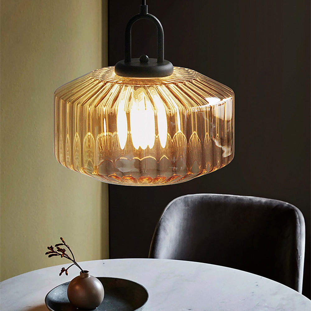 Verda | Mid-century ribbet glas kuppelpendellampe