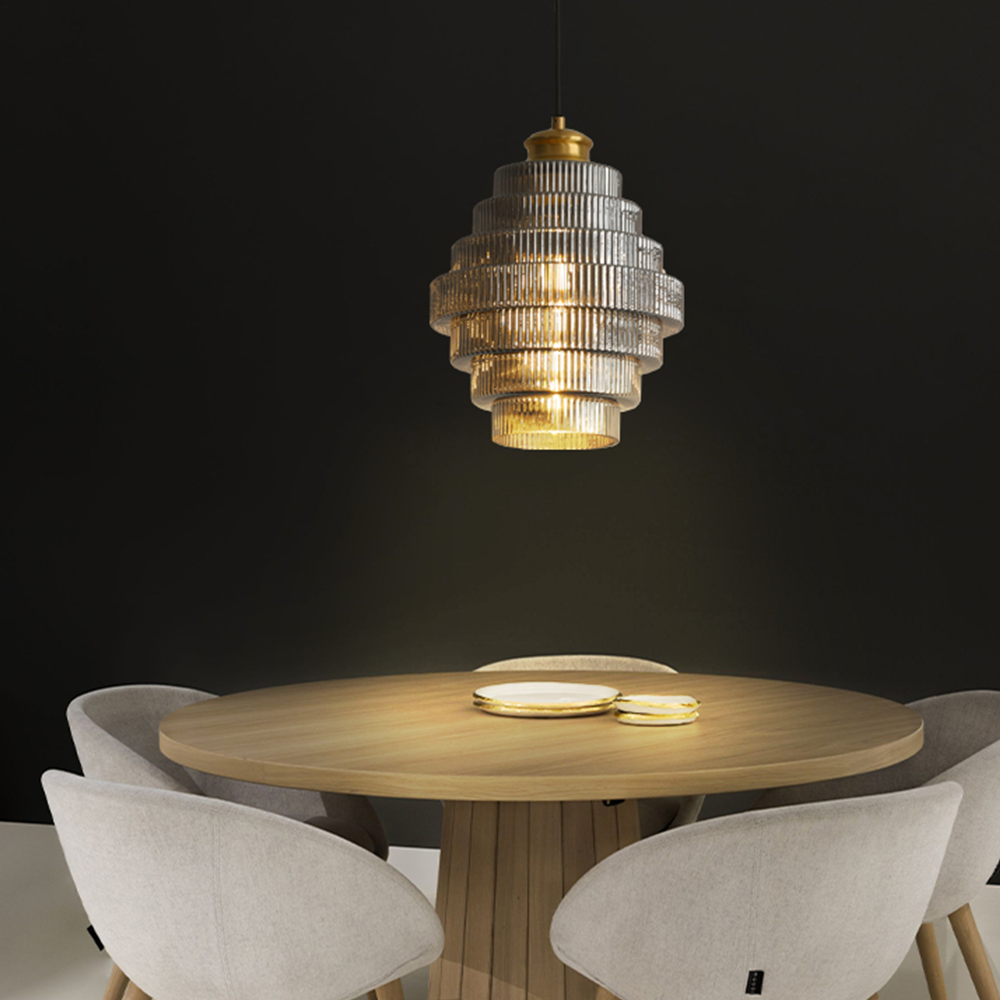 Auris | Antik lagdelt ribbet glaspendellampe