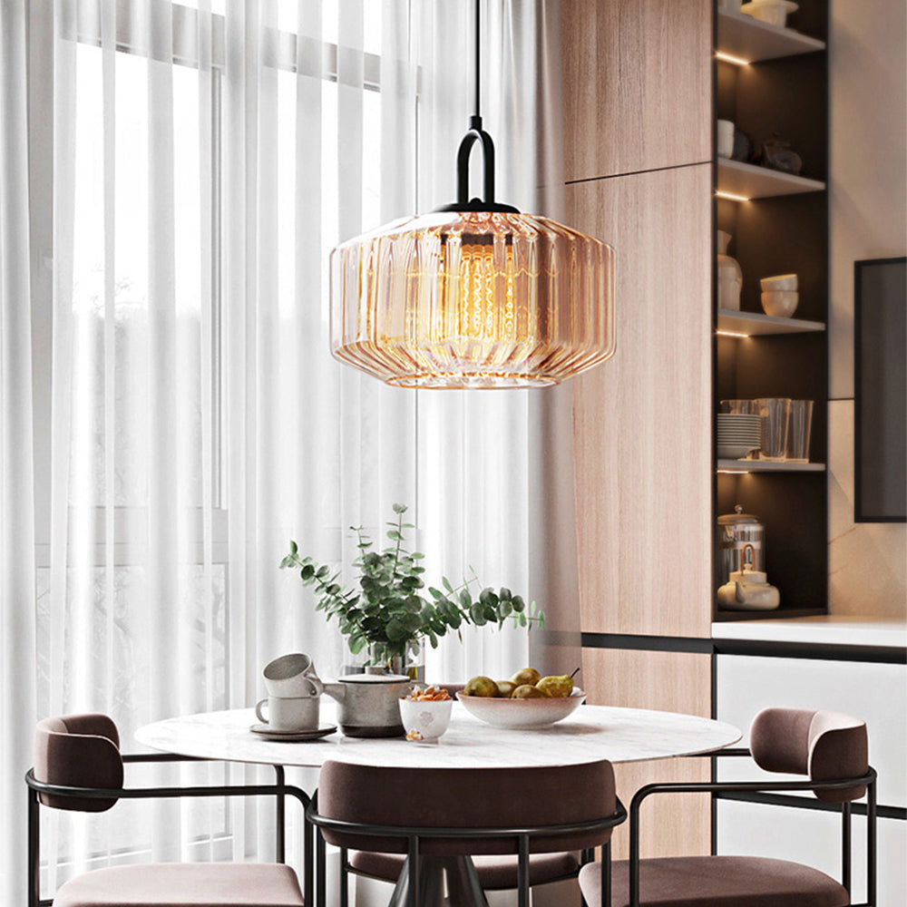 Verda | Mid-century ribbet glas kuppelpendellampe