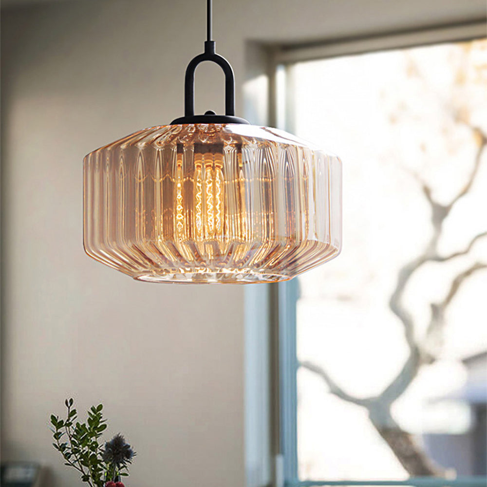 Verda | Mid-century ribbet glas kuppelpendellampe