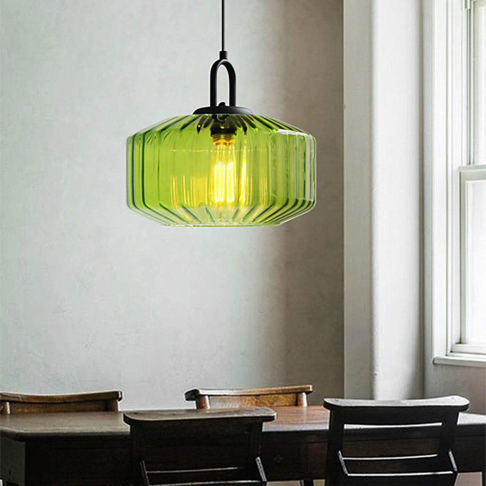 Verda | Mid-century ribbet glas kuppelpendellampe