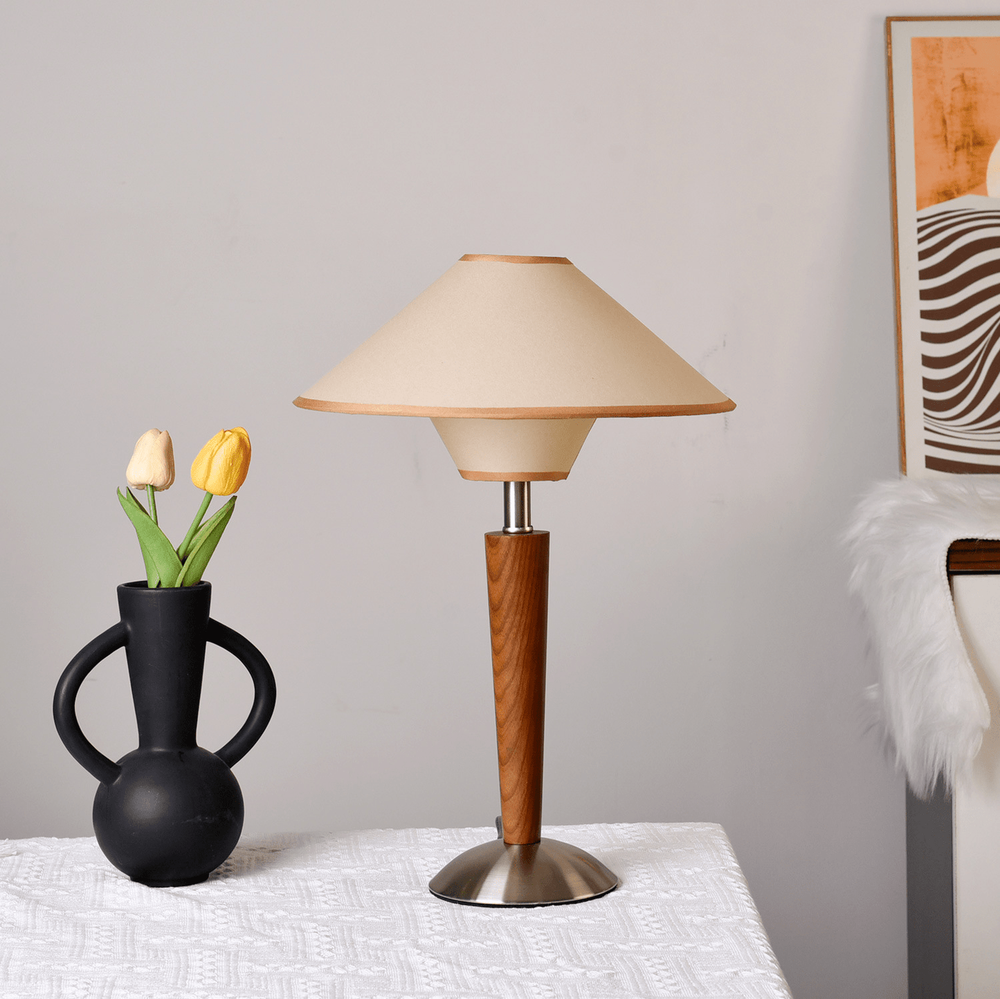 Zymorica | Mid-century modern valnød søjle accent bordlampe
