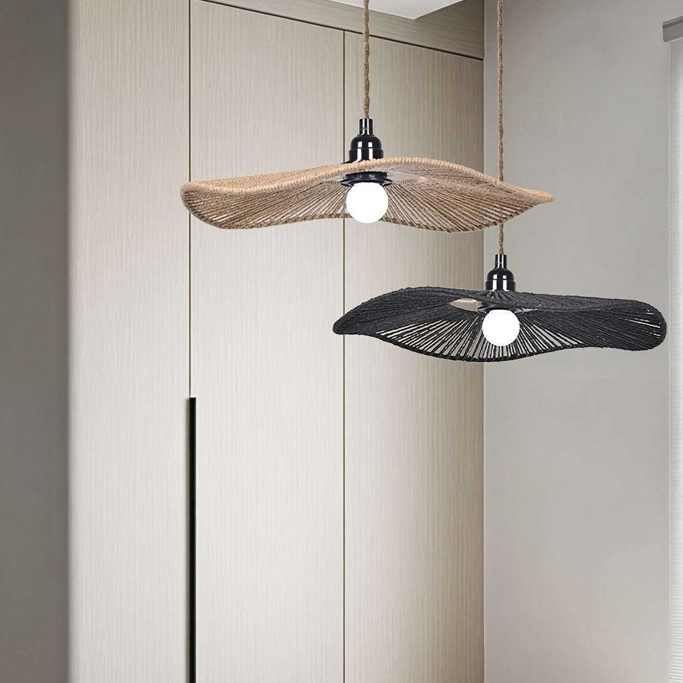 Håndvævet papirsnor bølge loftlampe skærm