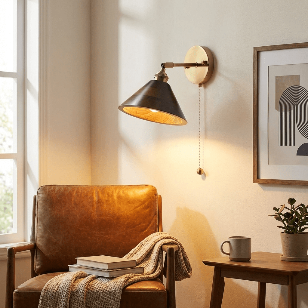 Thorgren | Mid-century geometrisk kegle silhuet træ væglampe