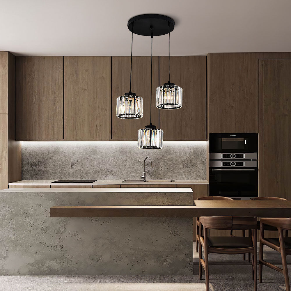 Cubica | Moderne multi-lys metal og krystalprisme pendellampe