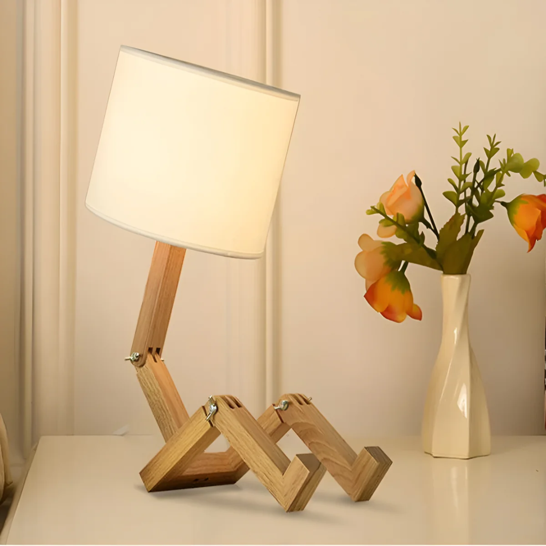 Justerbar posabel massivt træ nordisk bordlampe