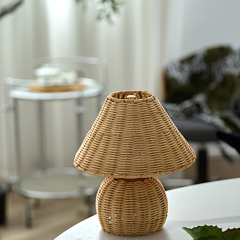 Håndvævet bambusflet rustik zen boho bordlampe