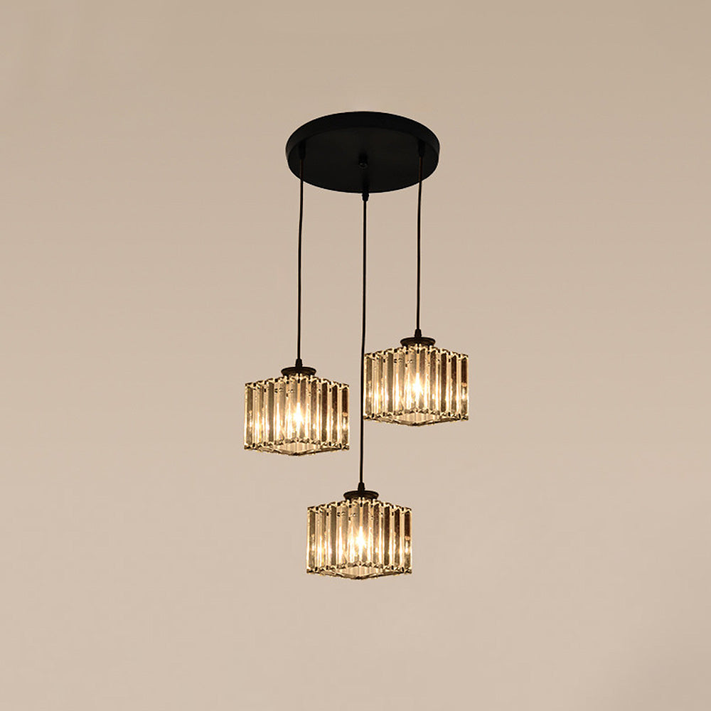 Cubica | Moderne multi-lys metal og krystalprisme pendellampe