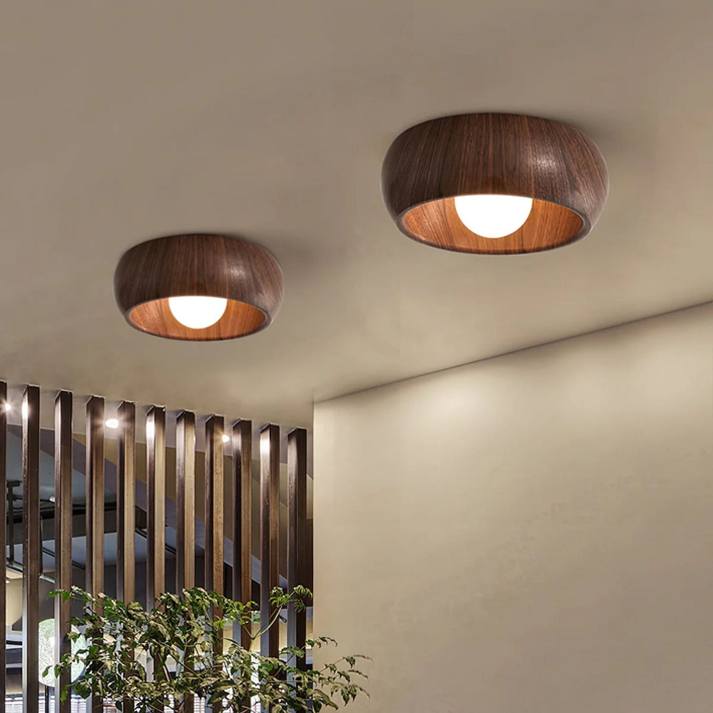 Minimalistisk rund træ skandinavisk japandi overflademonteret loftlampe