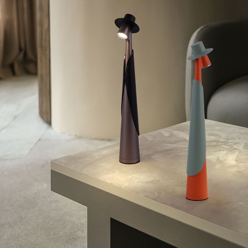 Skulpturel hat-silhuet genopladelig touch-kontrol bordlampe