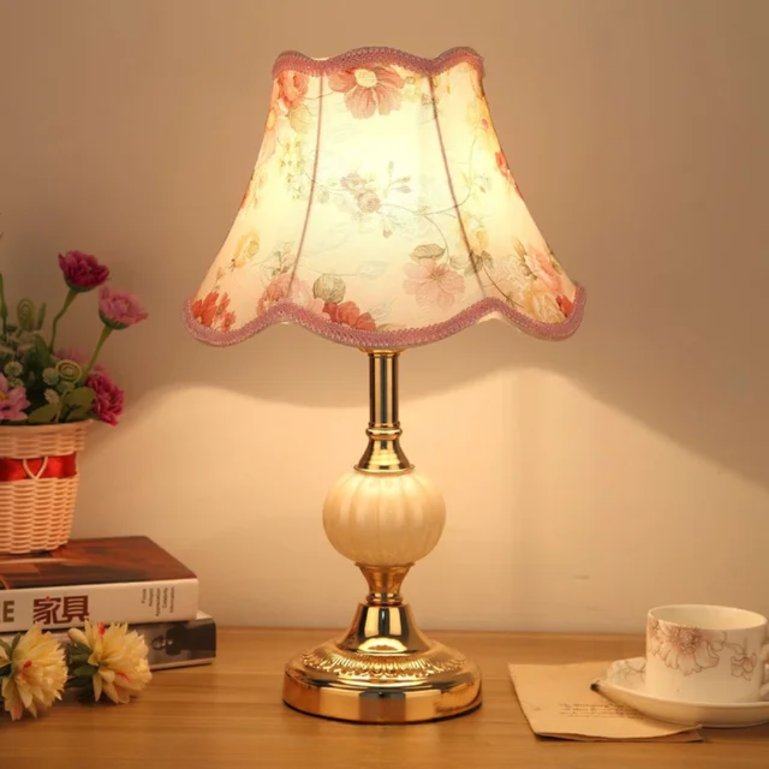Vintage blomsterstofskærm skandinavisk sengelampe