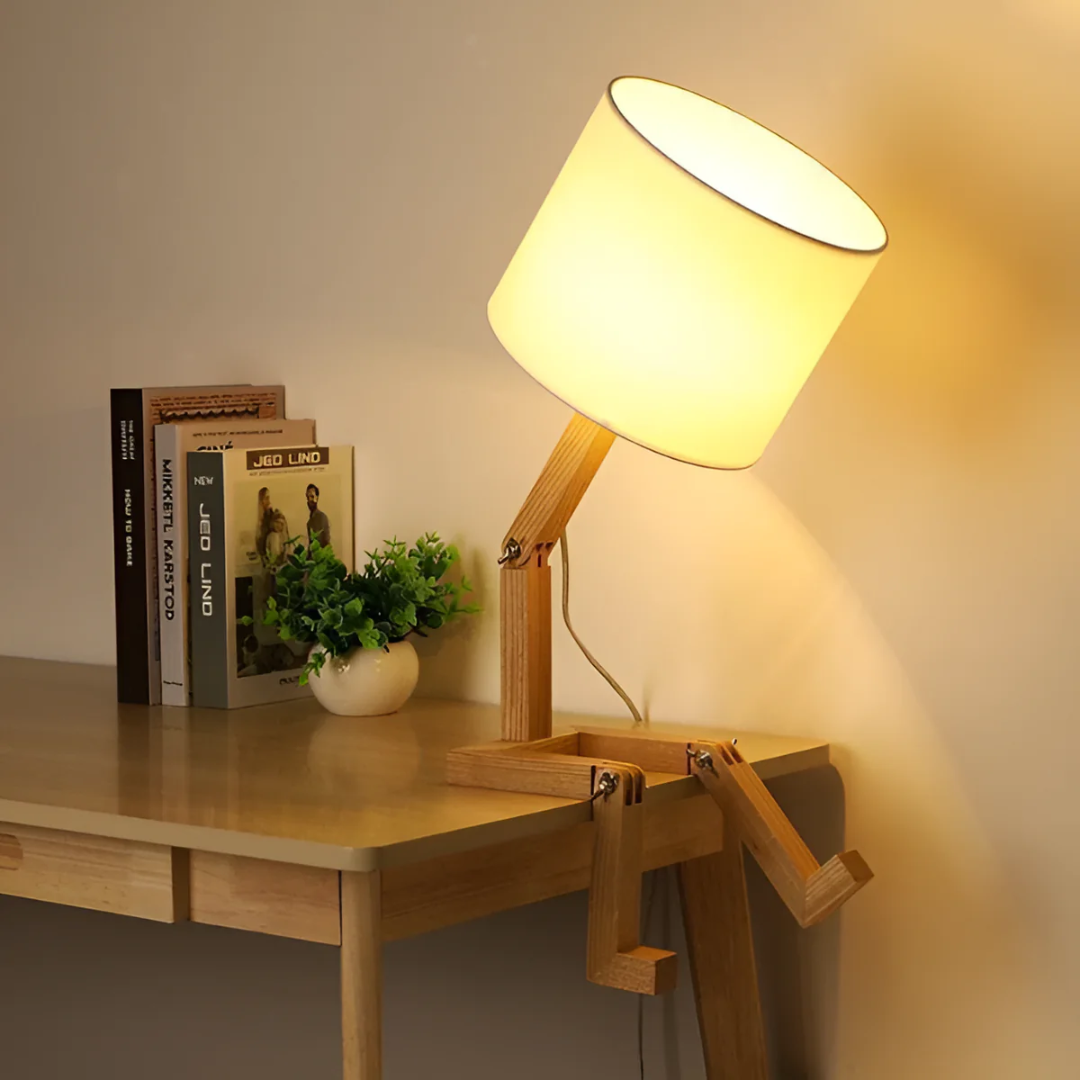 Justerbar posabel massivt træ nordisk bordlampe
