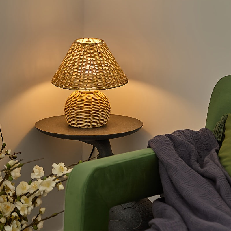 Håndvævet bambusflet rustik zen boho bordlampe
