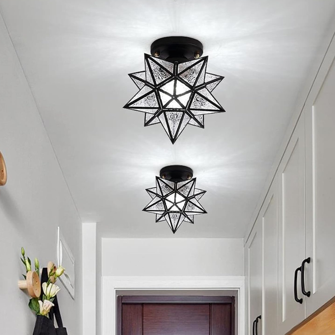 Geometrisk stjerneformet frostet glas loftlampe