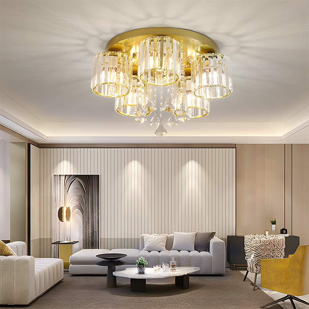 Vespera | Moderne multi-hoved krystalprisme flush mount loftslampe