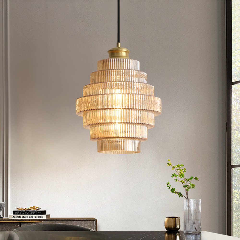 Auris | Antik lagdelt ribbet glaspendellampe