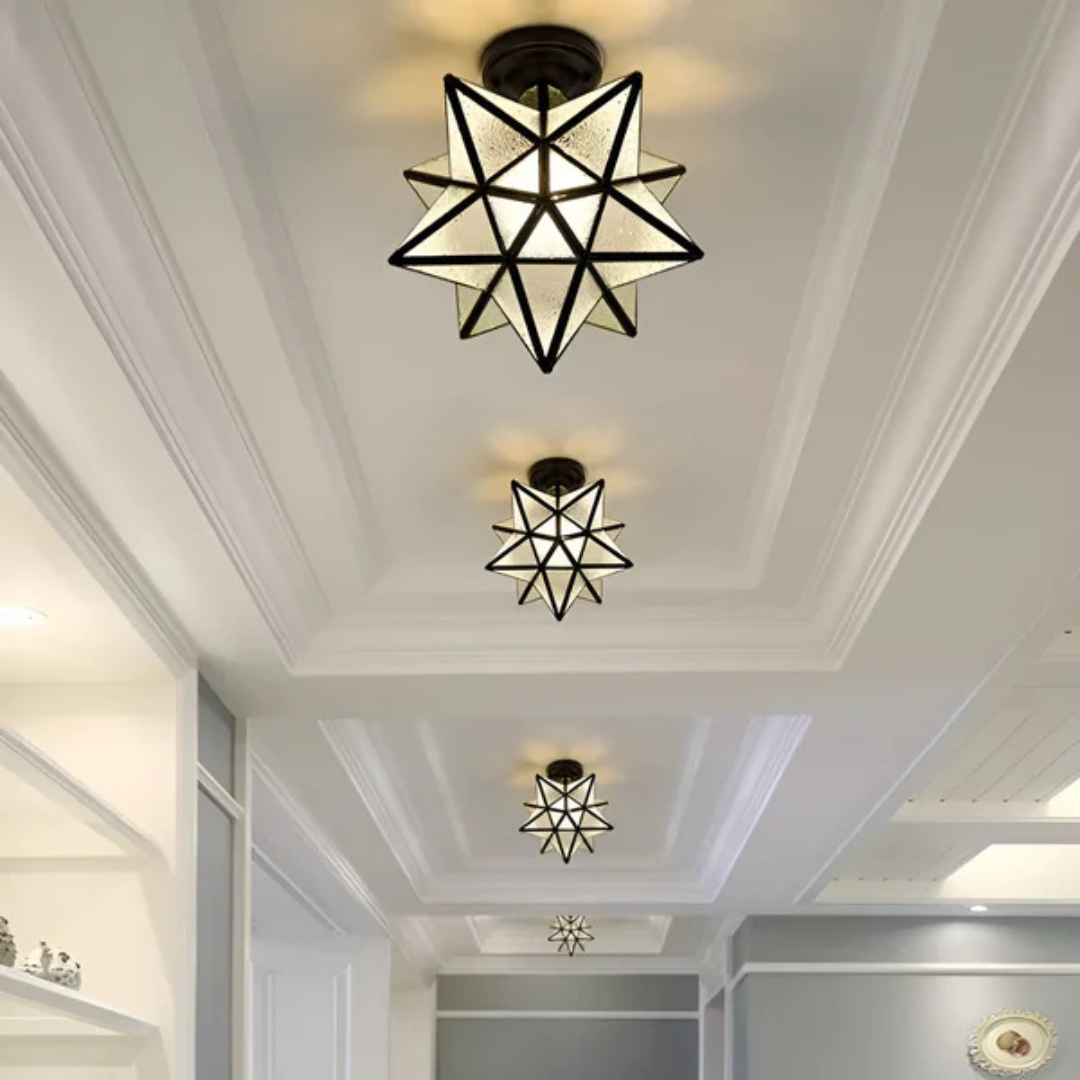 Geometrisk stjerneformet frostet glas loftlampe
