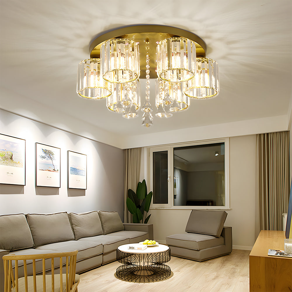 Vespera | Moderne multi-hoved krystalprisme flush mount loftslampe