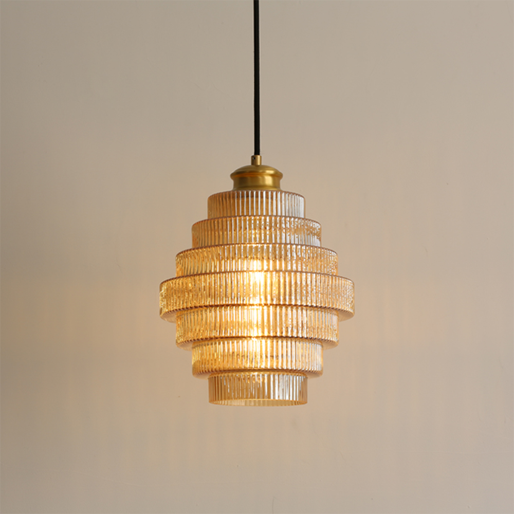 Auris | Antik lagdelt ribbet glaspendellampe