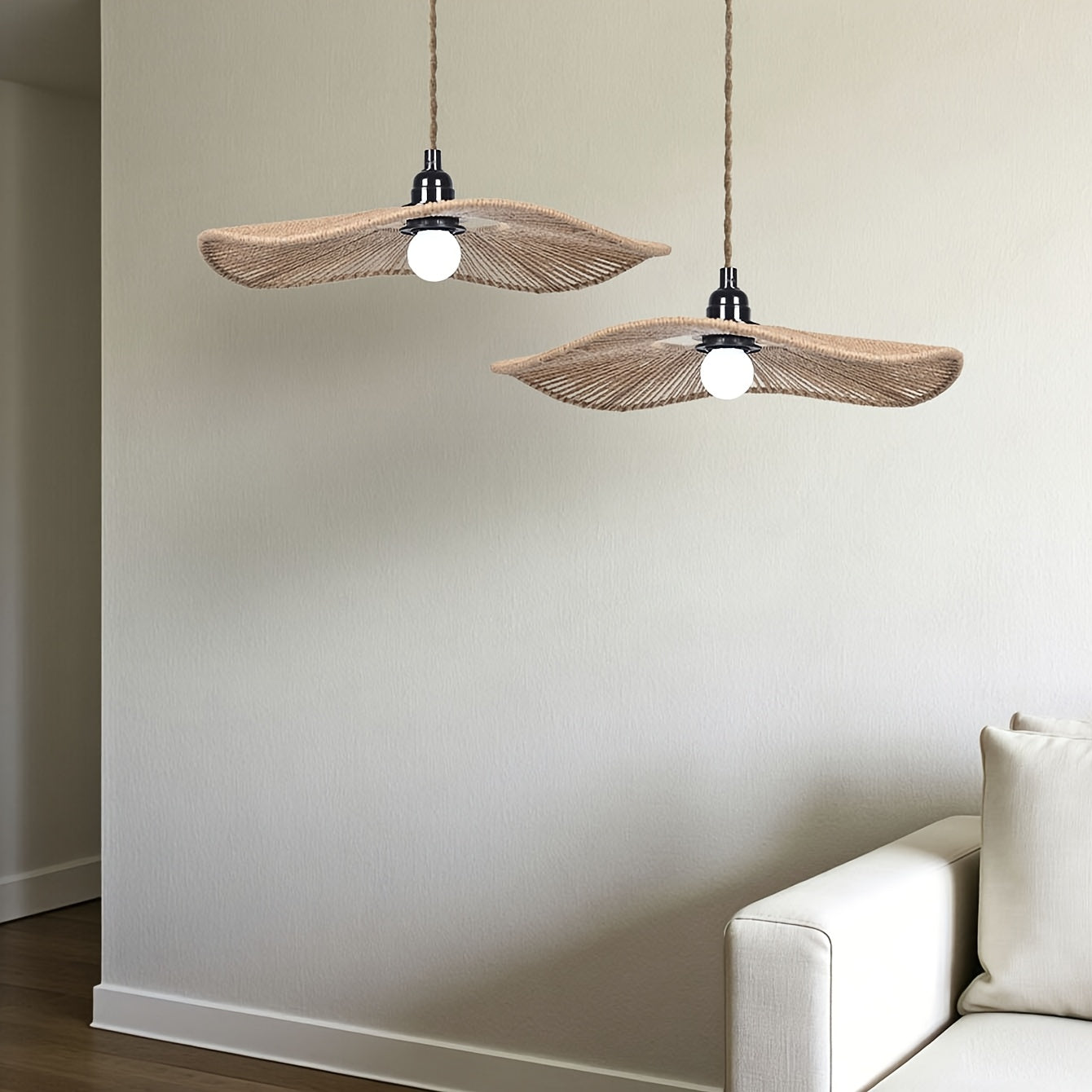 Håndvævet papirsnor bølge loftlampe skærm