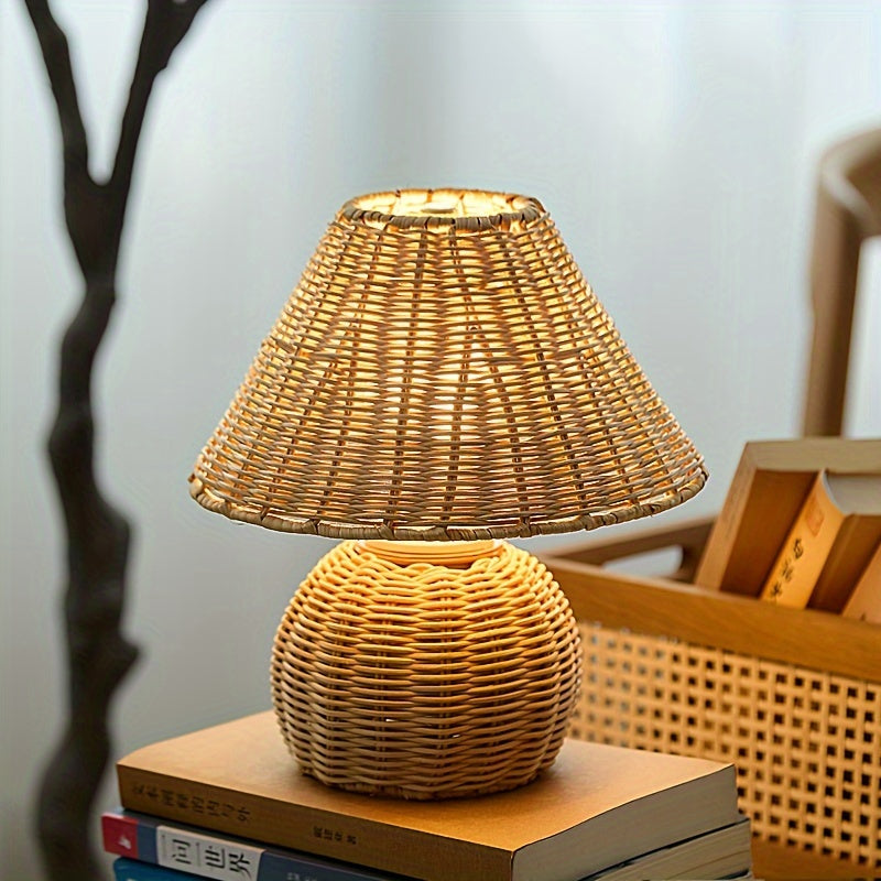 Håndvævet bambusflet rustik zen boho bordlampe