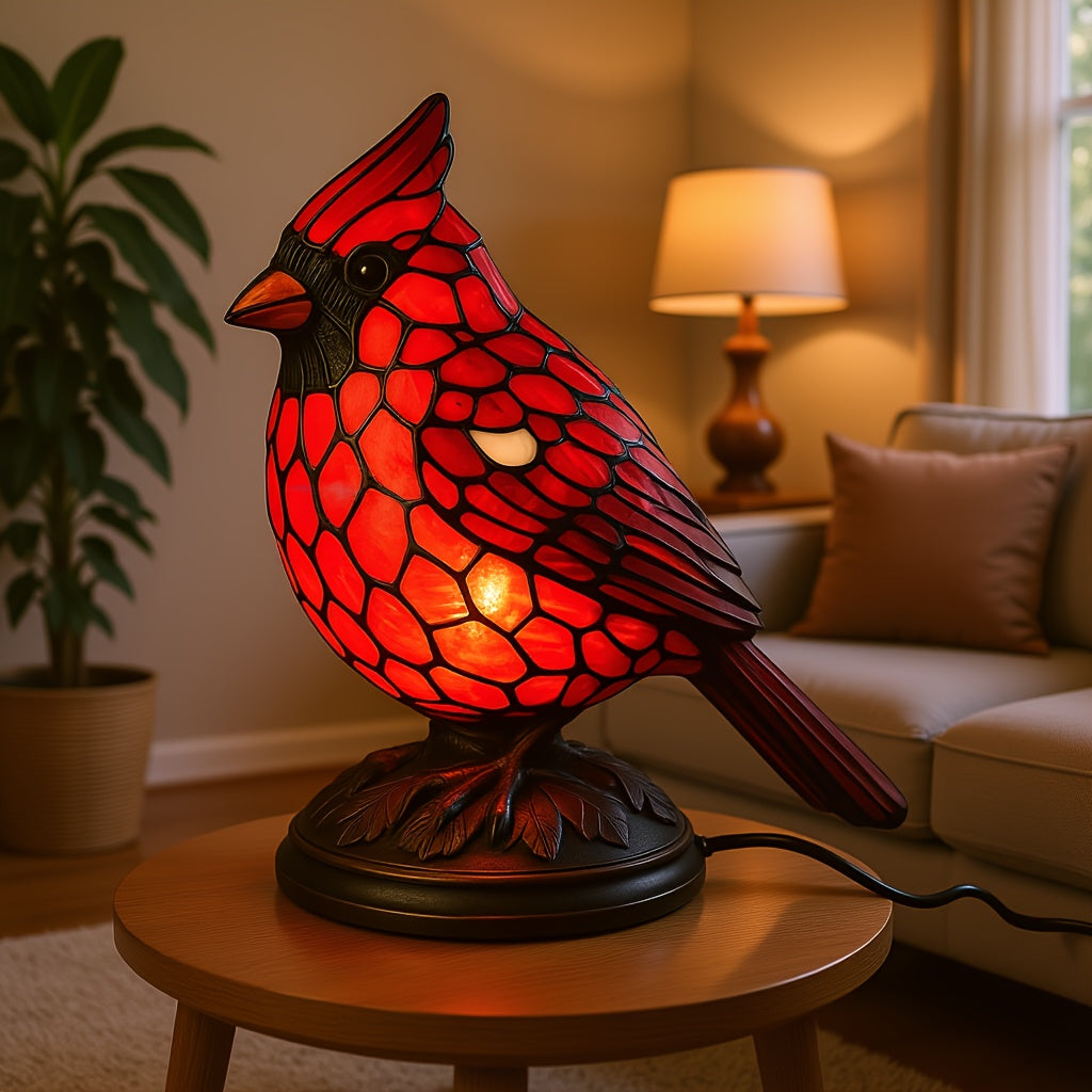 Kardinal fugleskulptur kunstglas bordlampe