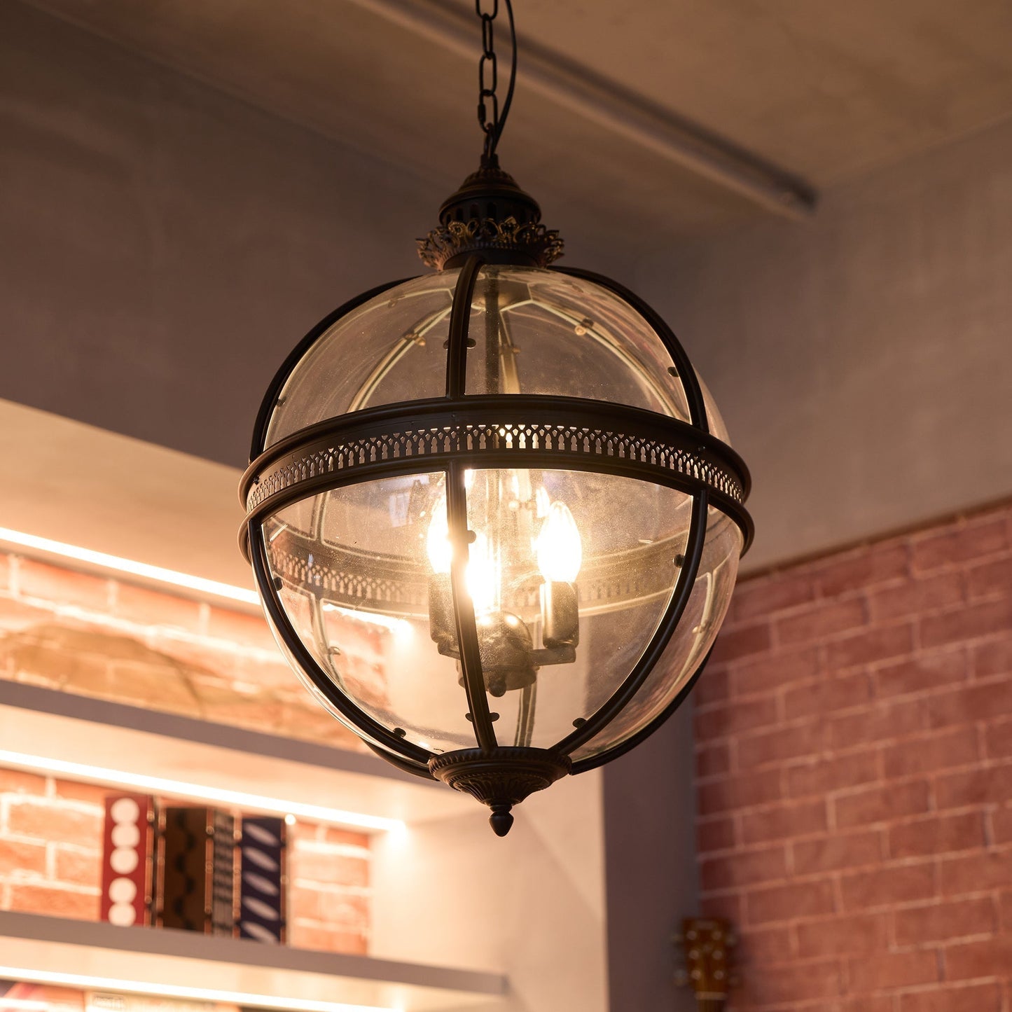 Vinse | Vintage sfærisk transparent glas pendellampe