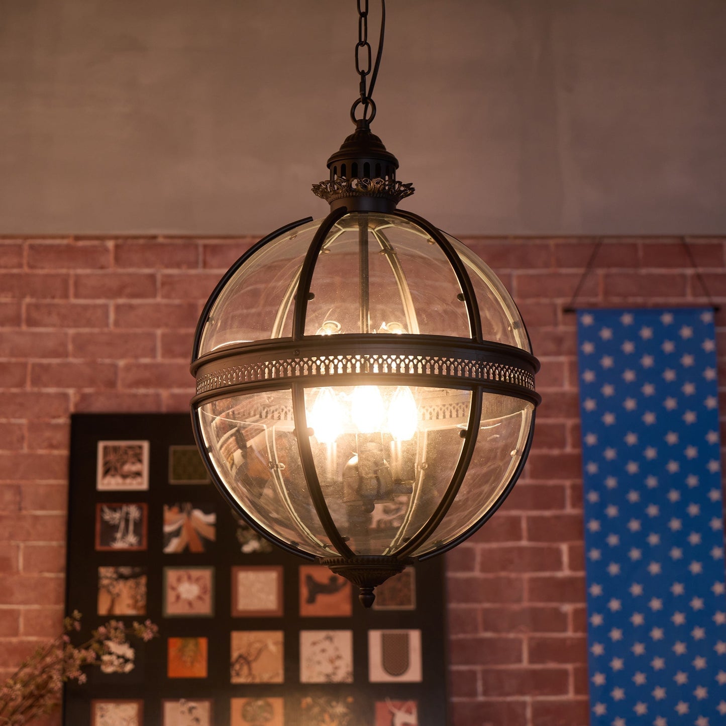 Vinse | Vintage sfærisk transparent glas pendellampe