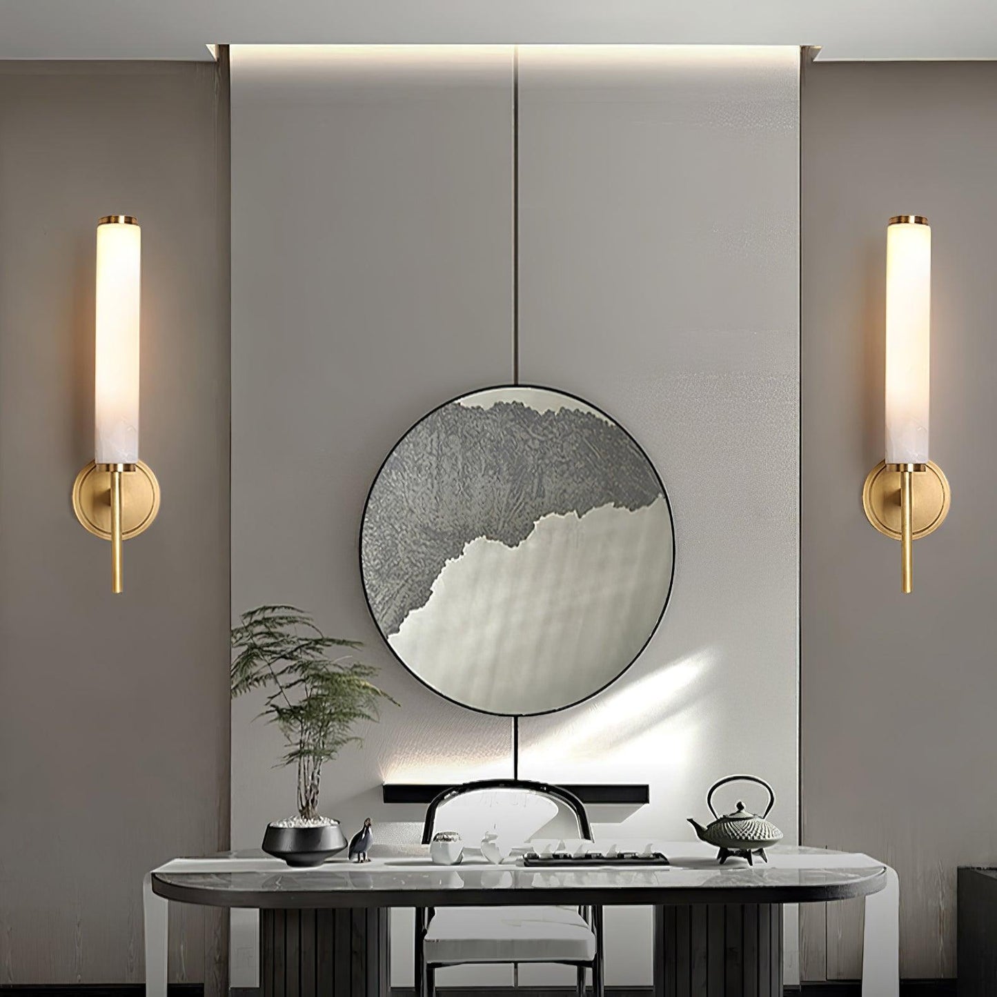 Kelsorim | Geometrisk minimalistisk alabaster cylinder væglampe