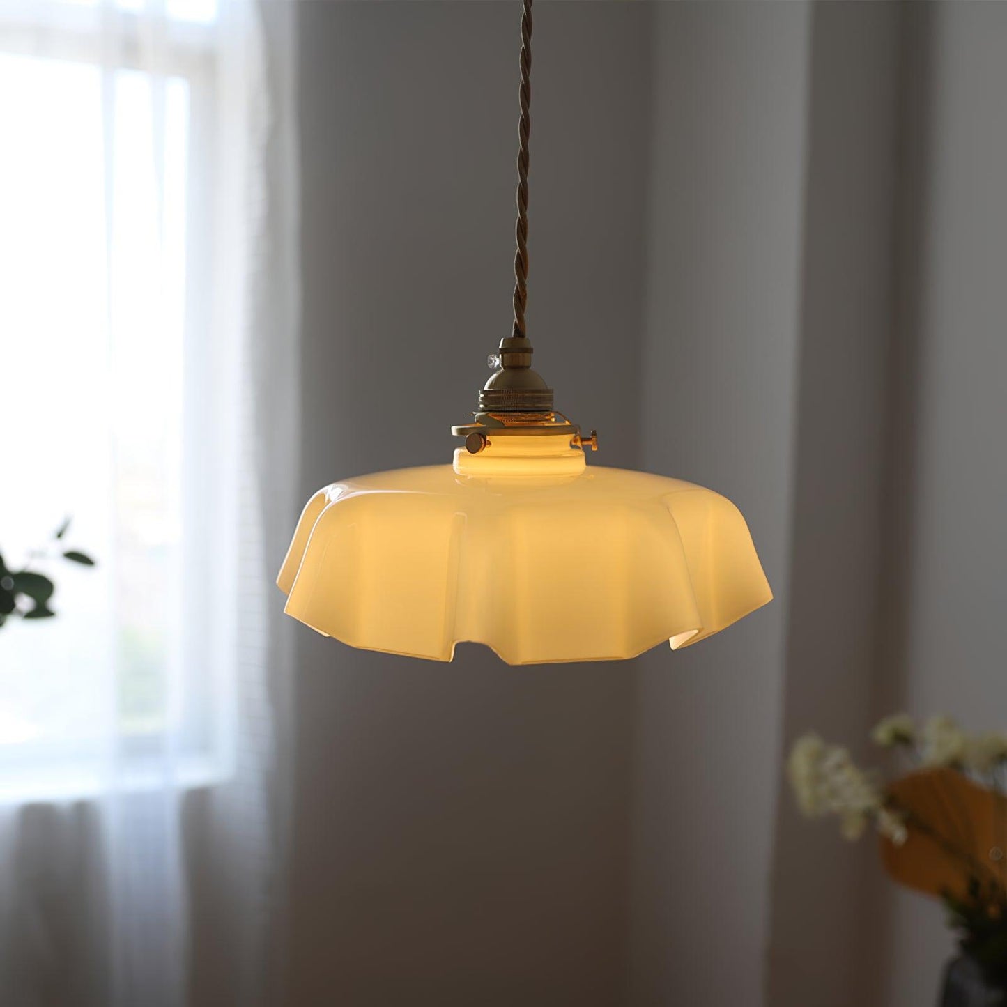 Kelvarna | Vintage plisseret glas fløjl pendellampe