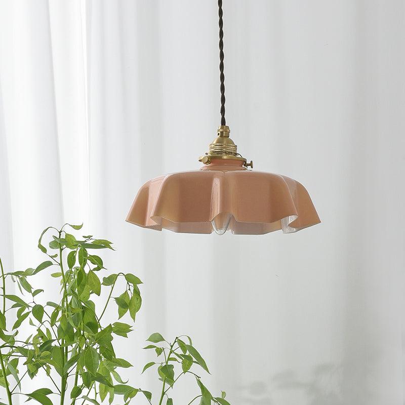 Kelvarna | Vintage plisseret glas fløjl pendellampe