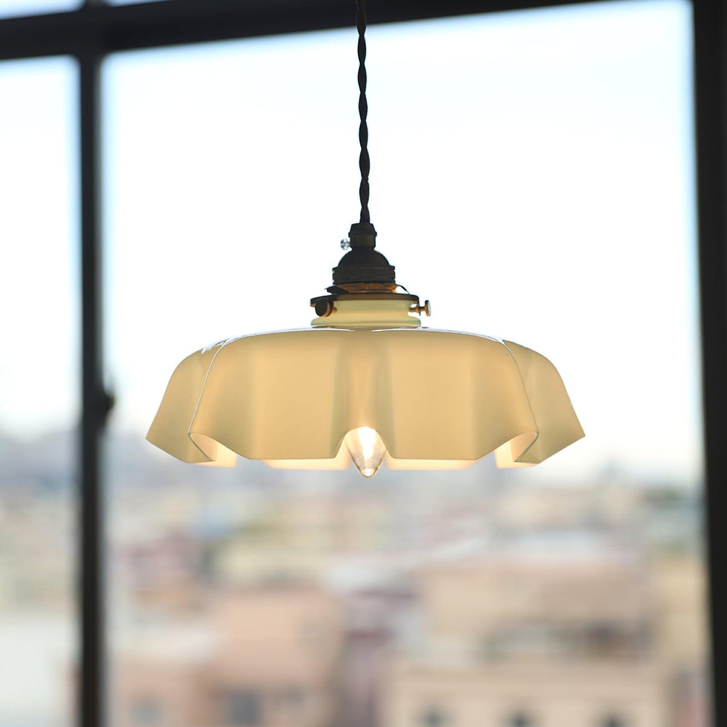 Kelvarna | Vintage plisseret glas fløjl pendellampe