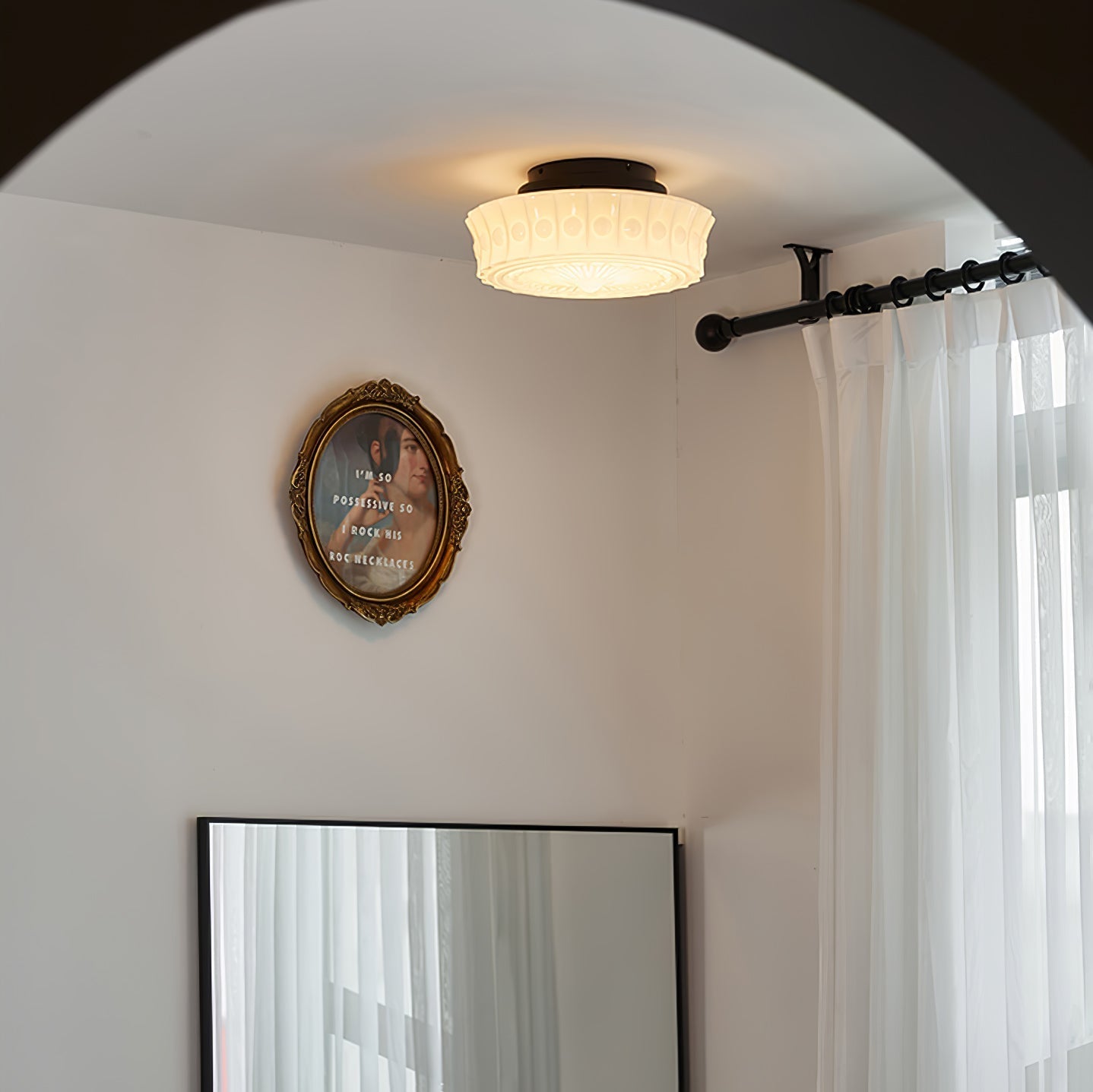 Solvendi | Minimalistisk geometrisk glas skål semi-flush loftslampe