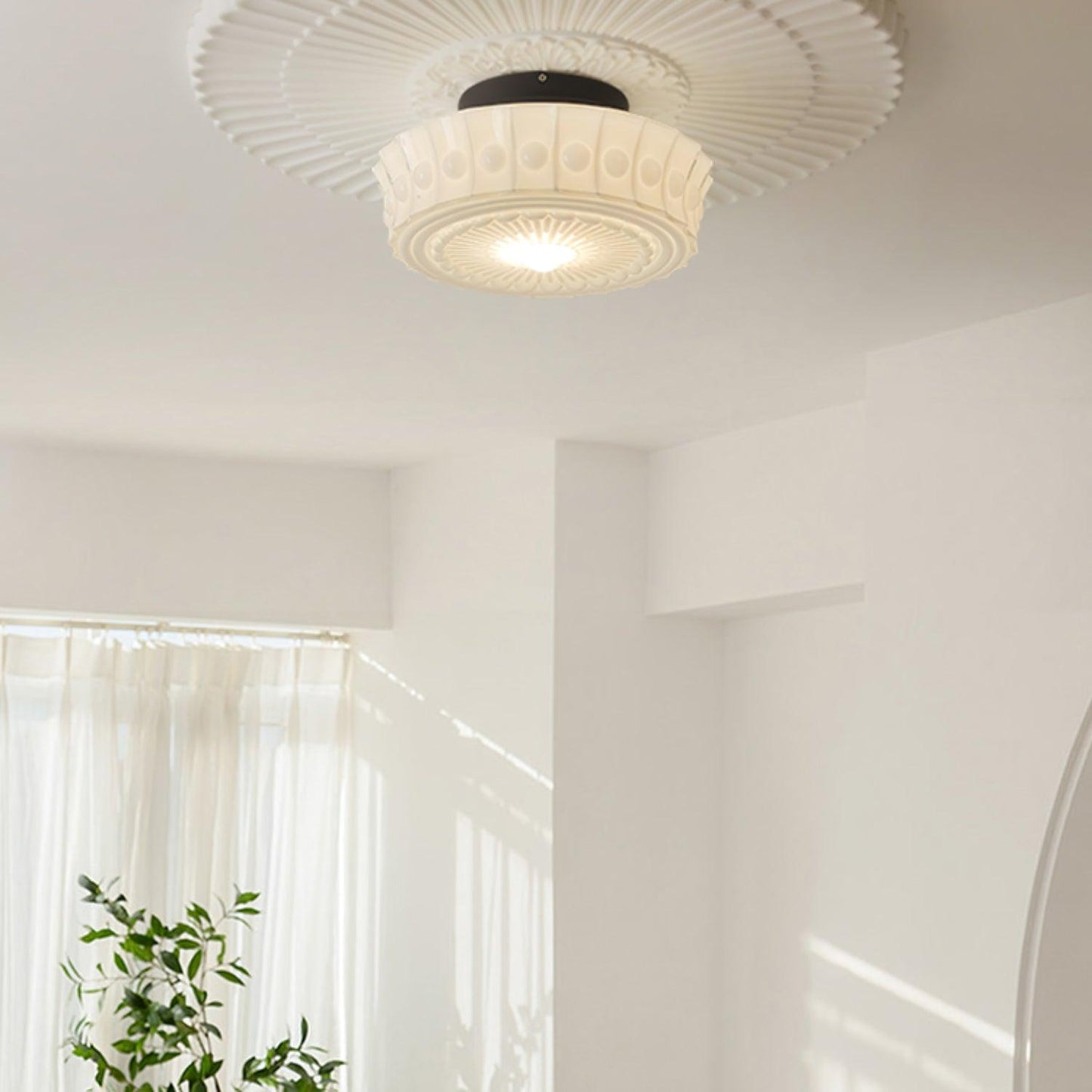 Solvendi | Minimalistisk geometrisk glas skål semi-flush loftslampe