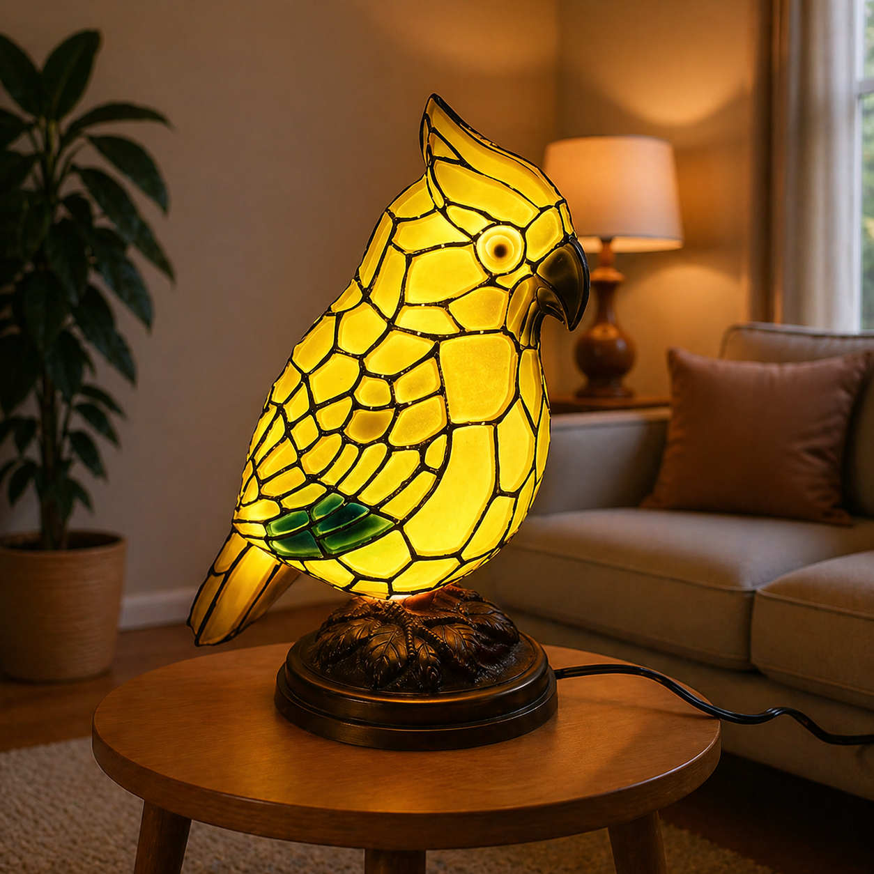 Kardinal fugleskulptur kunstglas bordlampe
