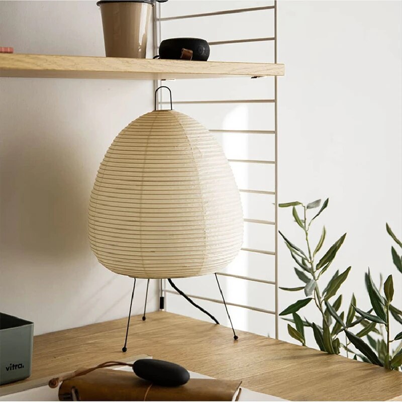 Minimalistisk zen japansk rispapir tripod bordlampe med stemningsbelysning