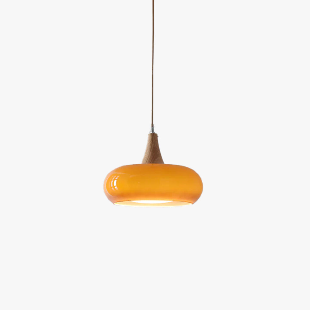 Charlotte | Mid-century træ og ravfarvet glas pendellampe