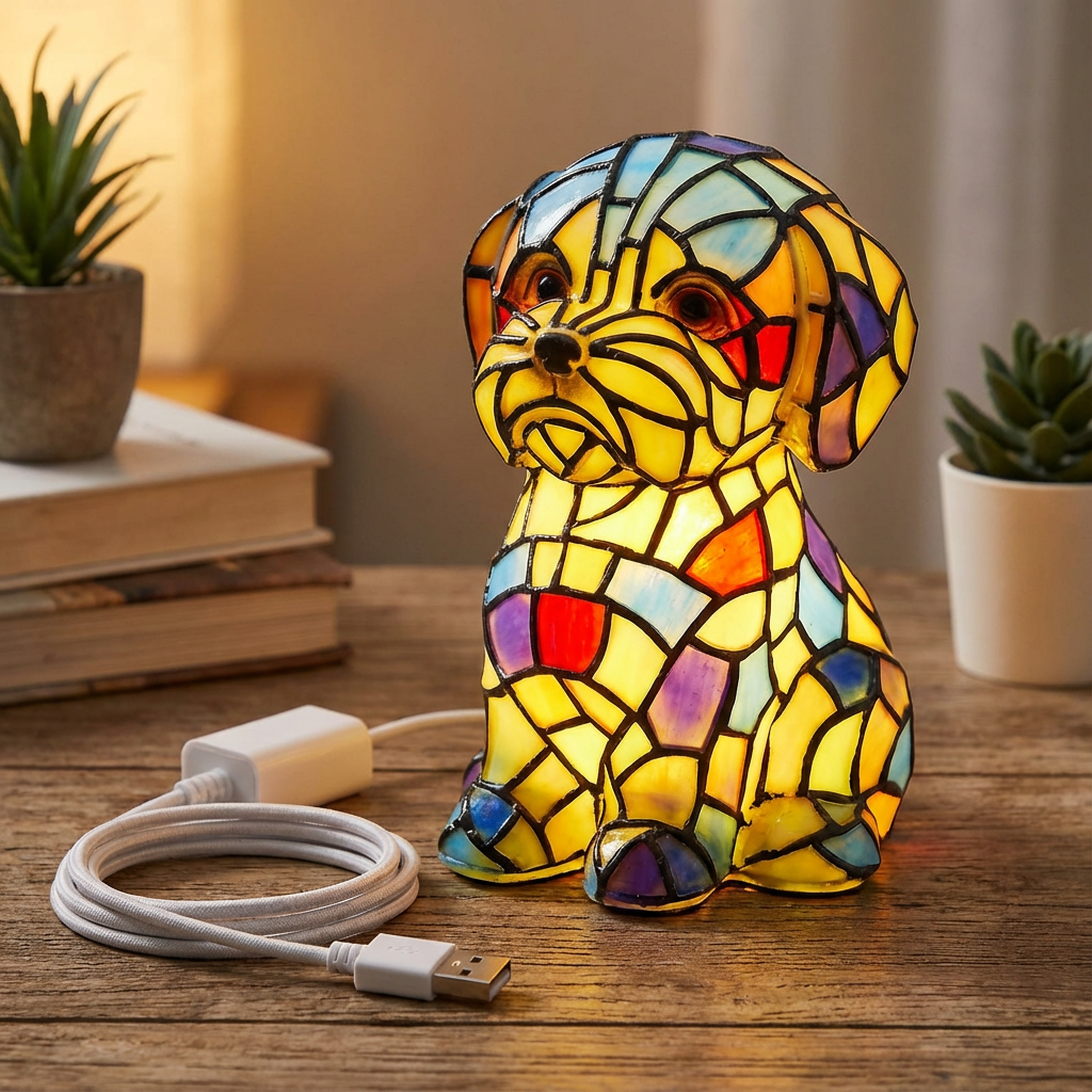 Moderne skulptureret harpatsfigur stemnings sengelampe glasmosaik bordlampe