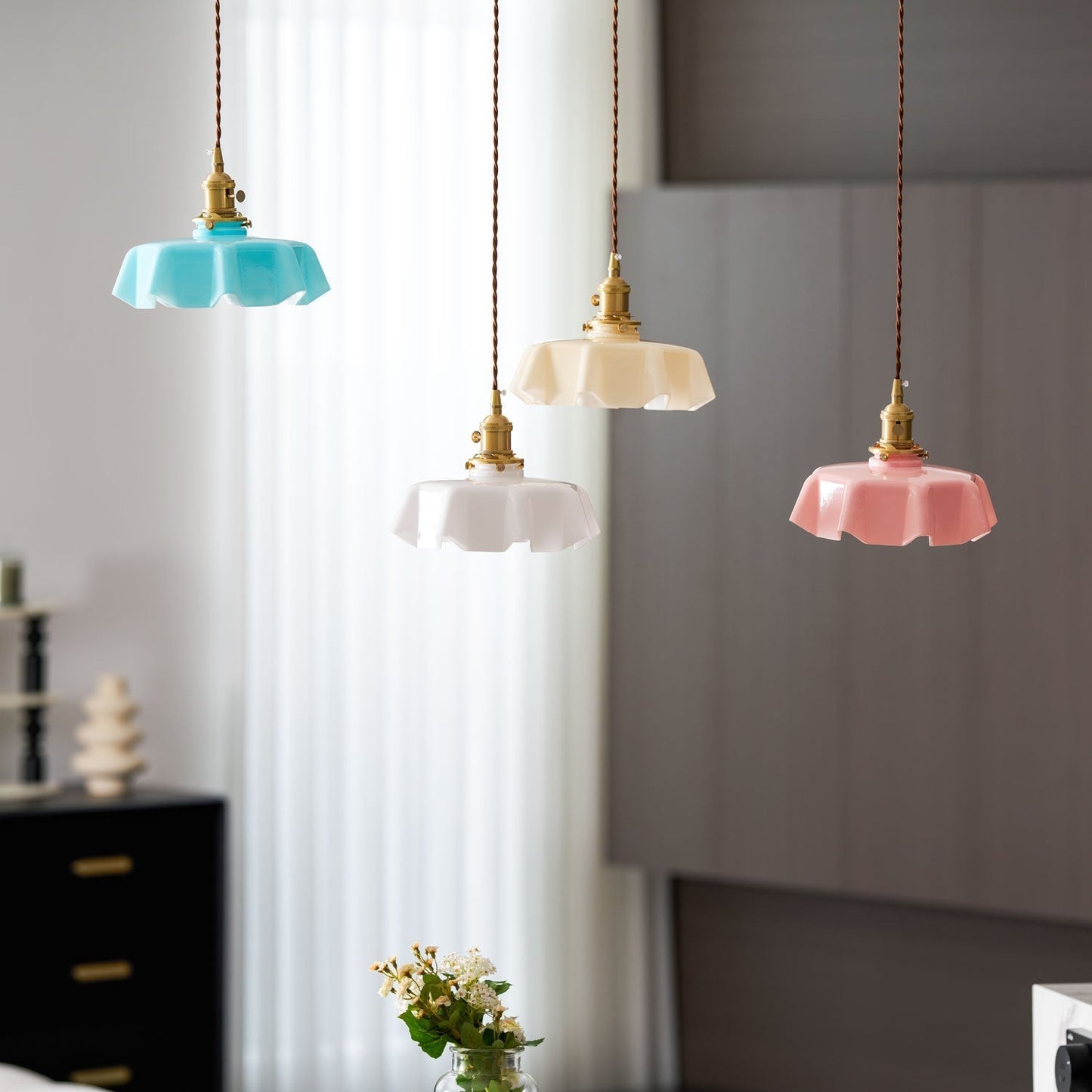 Kelvarna | Vintage plisseret glas fløjl pendellampe