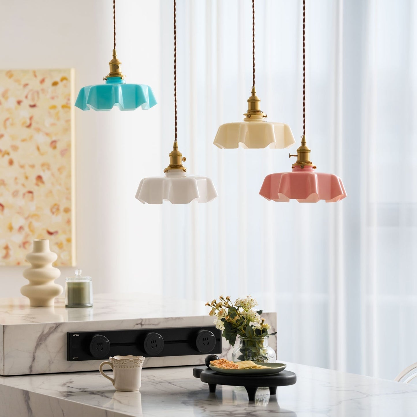 Kelvarna | Vintage plisseret glas fløjl pendellampe