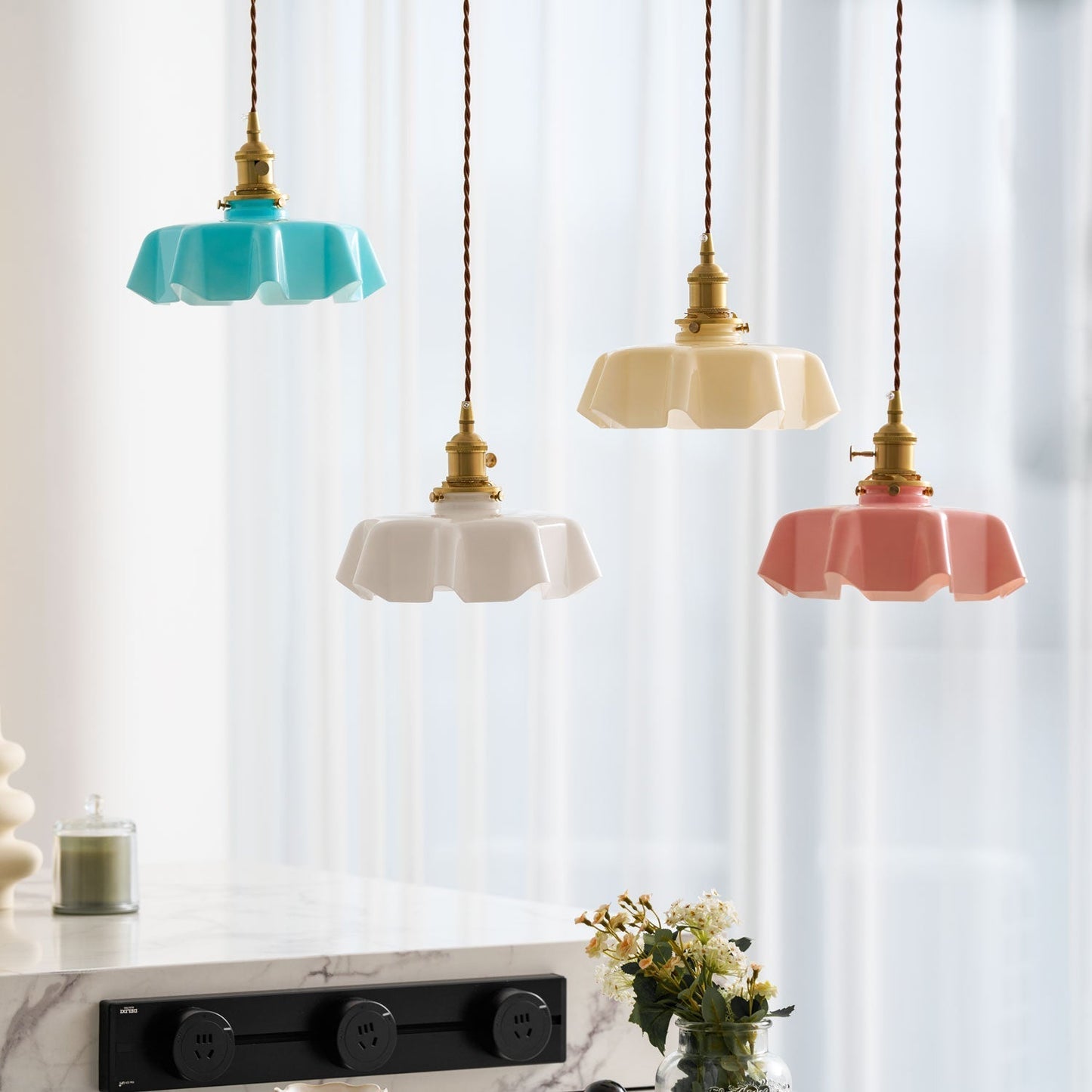Kelvarna | Vintage plisseret glas fløjl pendellampe