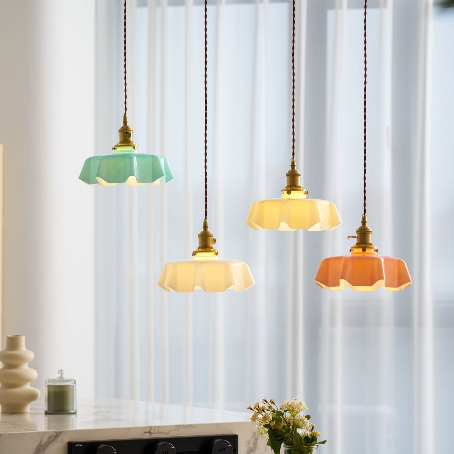 Kelvarna | Vintage plisseret glas fløjl pendellampe