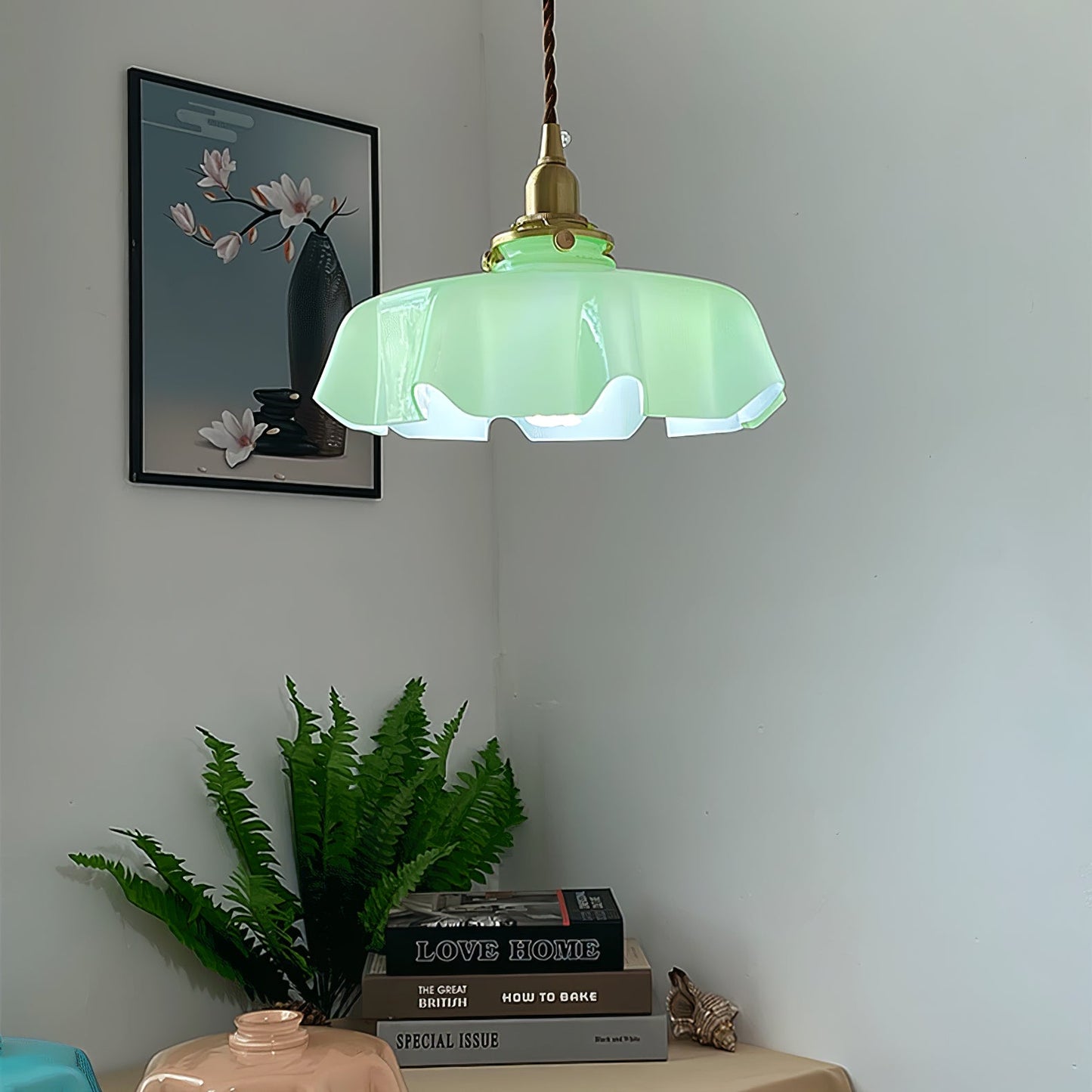 Kelvarna | Vintage plisseret glas fløjl pendellampe