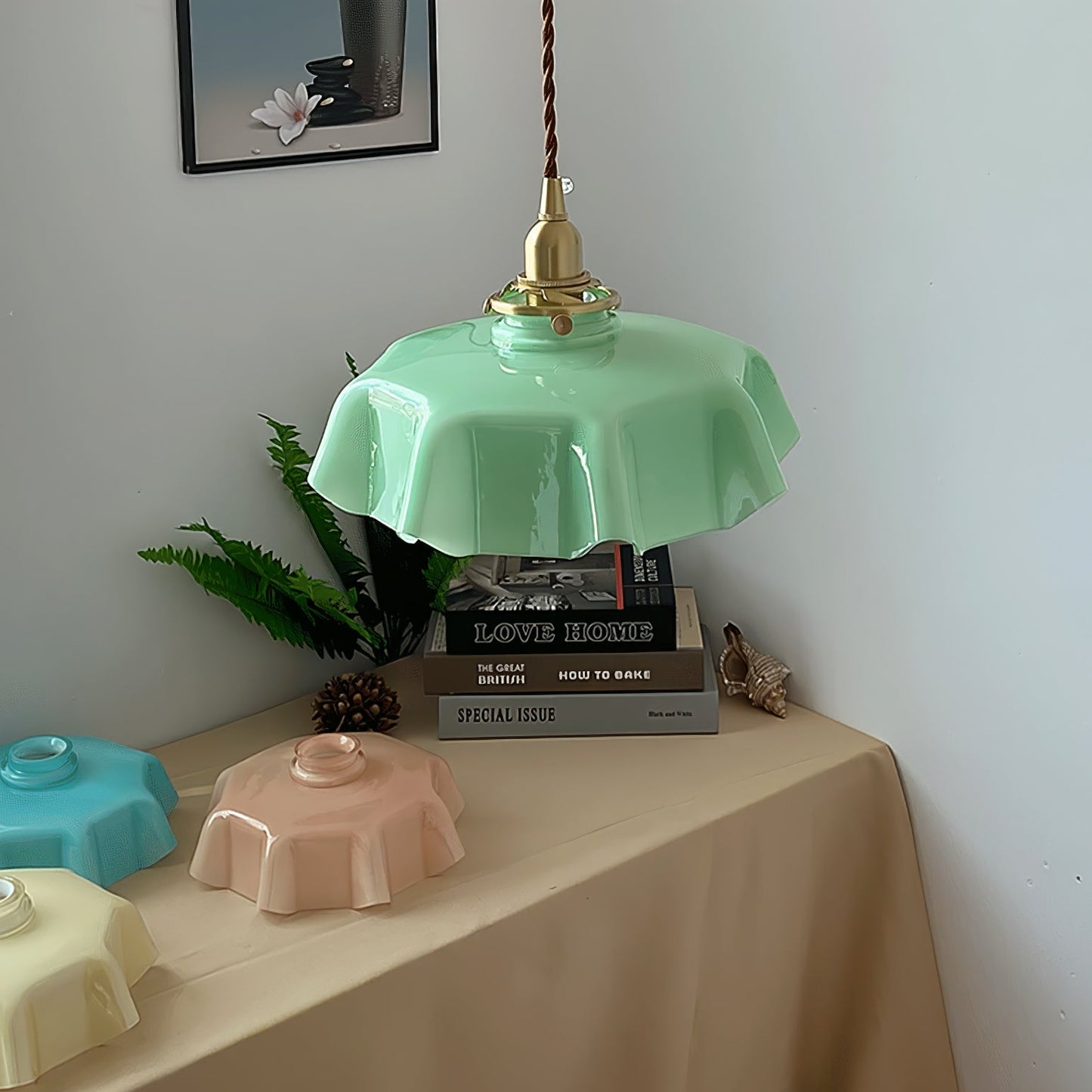 Kelvarna | Vintage plisseret glas fløjl pendellampe