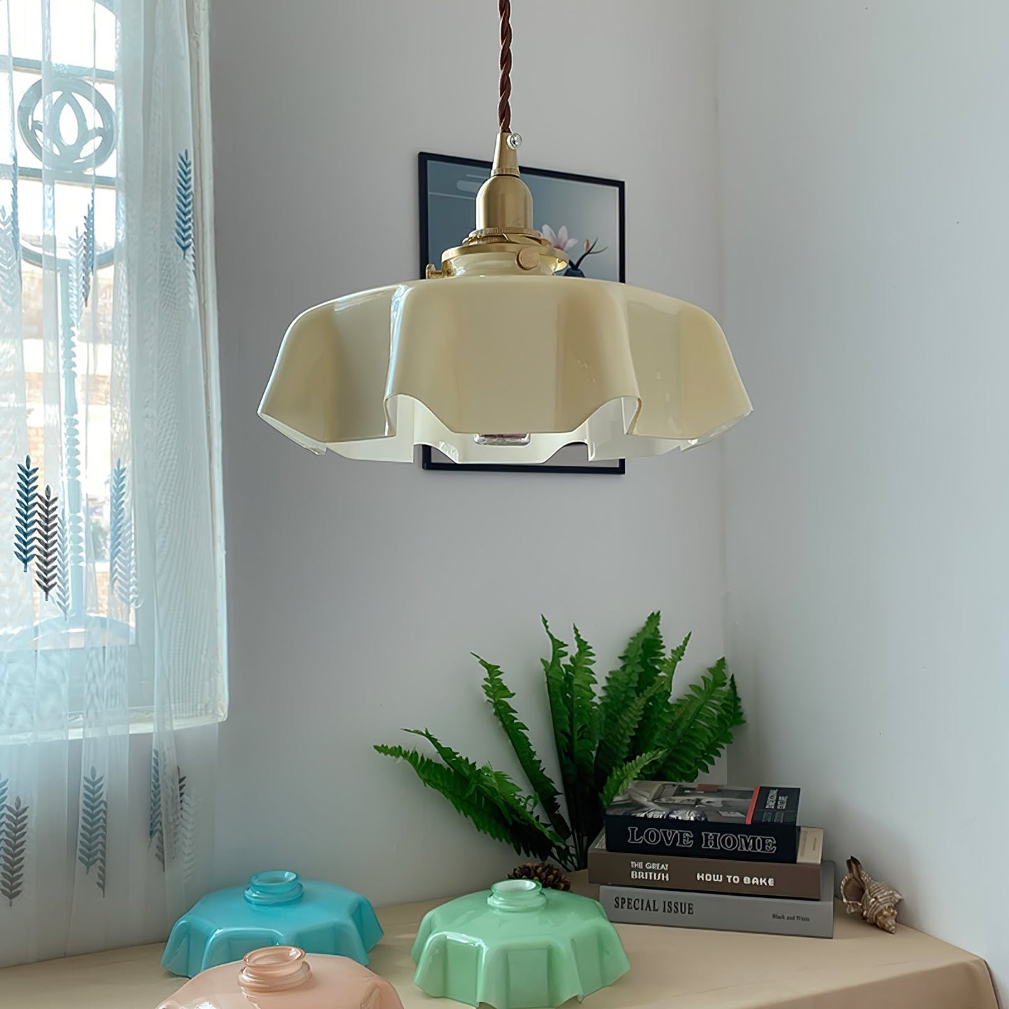 Kelvarna | Vintage plisseret glas fløjl pendellampe